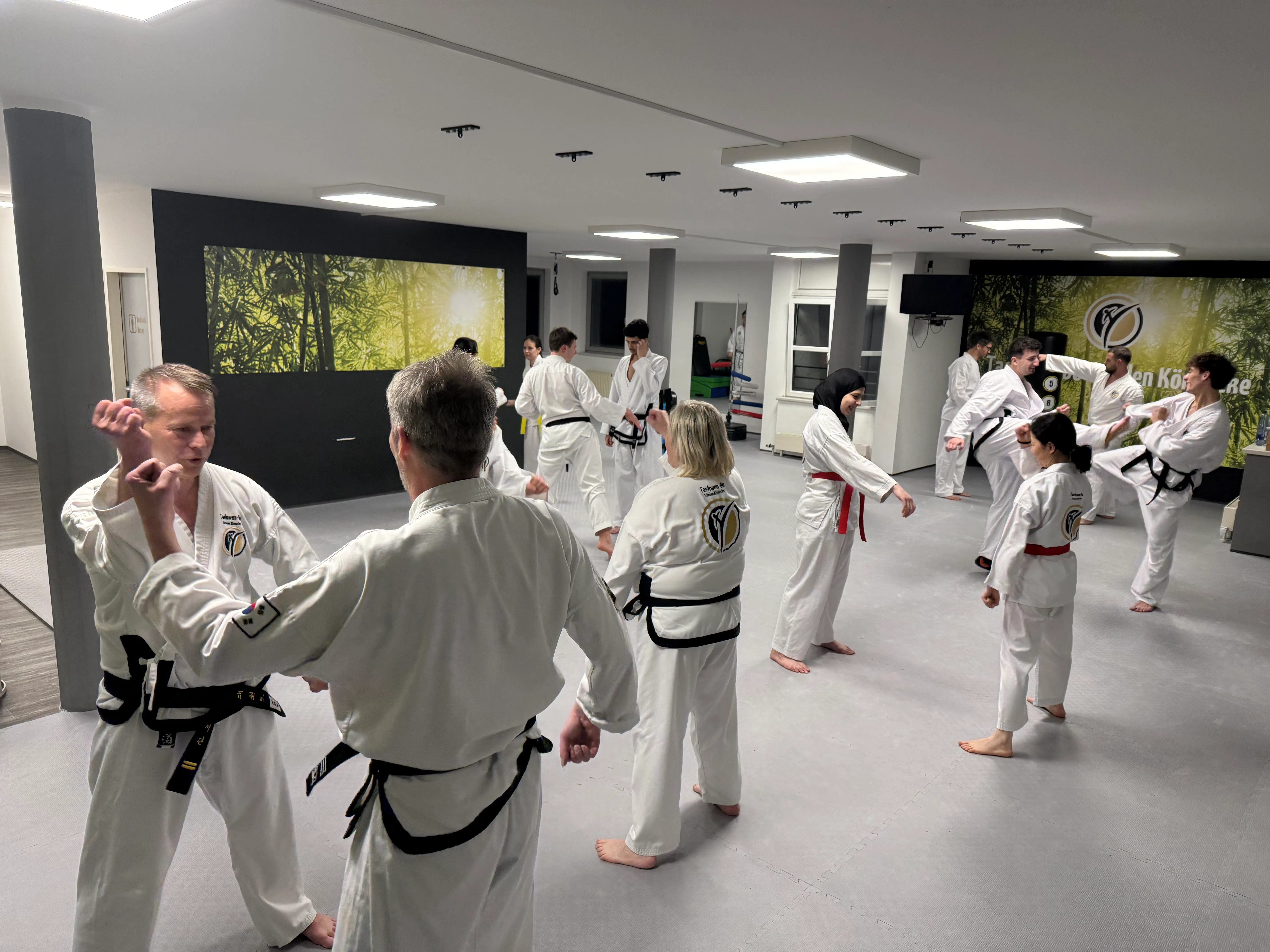 Erwachsenentraining in der Taekwon-Do Schule Salzburg – Partnerübung mit Kicktechnik